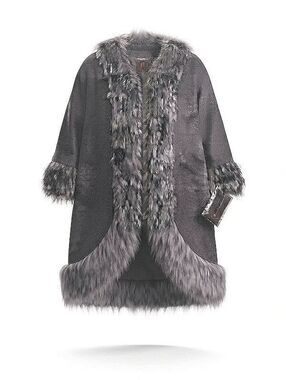 Adrienne Landau Gray Faux Fur Trim Short Sleeve Jacket Large NWT